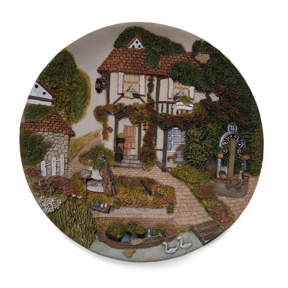Vintage 3D Decorative Plate, Sunny 1996 Swiss‎ Cottage Farm Country House